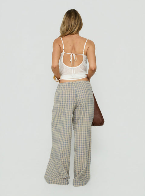 Styled in Lunea Concealed Waistband Pants Multi Check womens-regular-pants with high-rise checkered wide-leg back view of model wearing Princess Polly