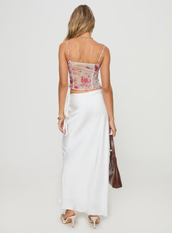 back view of model wearing Princess Polly Fluttering Maxi Skirt White Maxi Skirts Skirts 