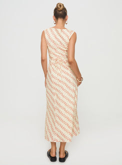 back view of model wearing Princess Polly Chosen Girl Linen Blend Midi Dress Multi Square Neck 