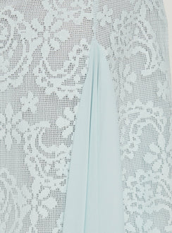 Featuring the Quani Lace Midi Skirt Blue womens-skirts in powder blue with intricate floral detailing Princess Polly