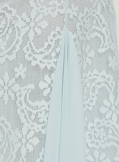 Featuring the Quani Lace Midi Skirt Blue womens-skirts in powder blue with intricate floral detailing Princess Polly
