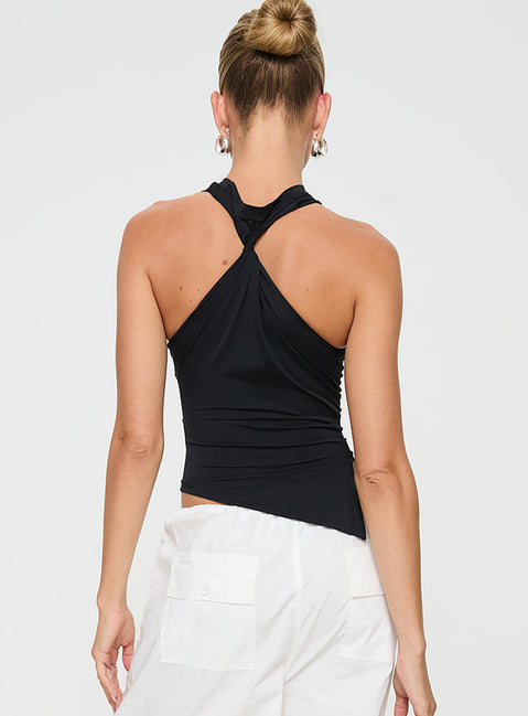 back view of model wearing Princess Polly Till Next Time Top Black Sleeveless High Neck 