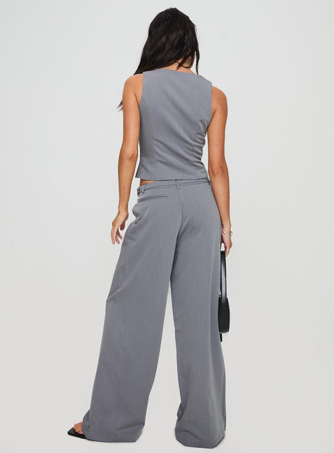 back view of model wearing Princess Polly Miku Pants Charcoal High Rise Pants Pants 