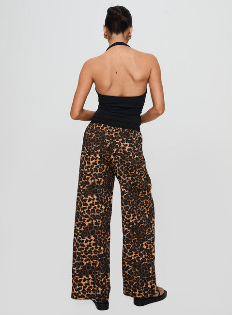 back view of model wearing Princess Polly Zephura Boxer Pant Leopard High Rise Pants Pants 