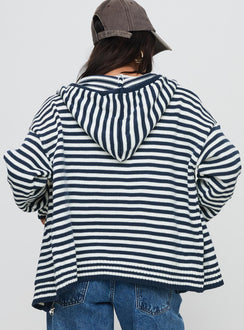 back view of model wearing Princess Polly Brienna Zip Jacket Navy Longline Jumpers Jumpers 