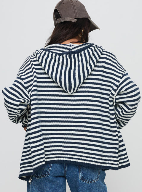 back view of model wearing Princess Polly Brienna Zip Jacket Navy Longline Jumpers Jumpers 