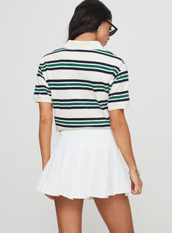 back view of model wearing Princess Polly Cartwright Mini Skirt White Mini Skirts Skirts 