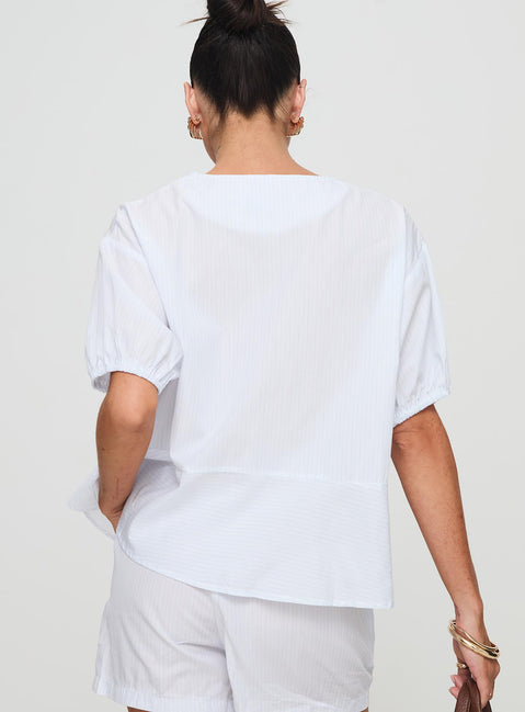 back view of model wearing Princess Polly Sunblind Top White Half Sleeves Crew Neck 