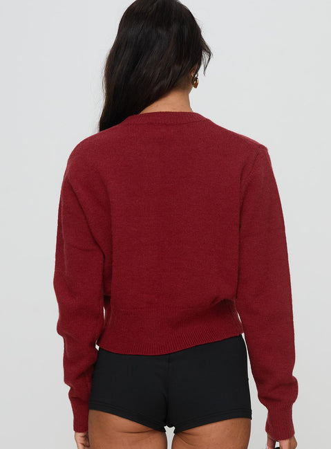 back view of model wearing Princess Polly With A Bow Cardigan Red Jumpers 
