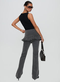 back view of model wearing Princess Polly Jordynne Layered Pant Washed Black High Rise Pants Pants 
