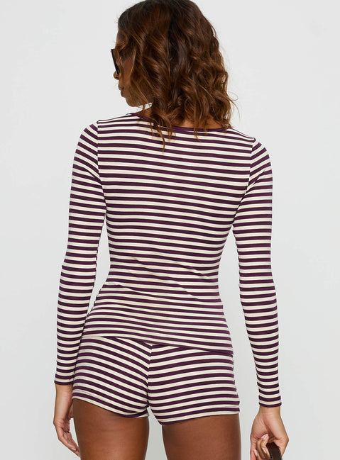 Caprise Wide Neck Long Sleeve Top Purple Stripe