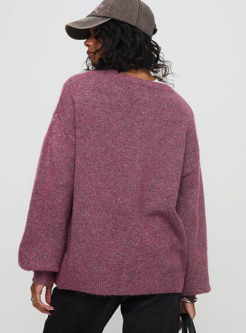 back view of model wearing Princess Polly Ryanna Sweater Burgundy Longline Jumpers Jumpers 