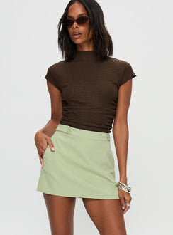   front view of model wearing Princess Polly Hosier Twill Mini Skirt Green Skirts 