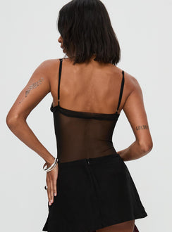 back view of model wearing Princess Polly In The Club Bodysuit Black Sleeveless Bodysuit 
