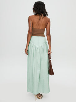 back view of model wearing Princess Polly Yasemine Maxi Skirt Green / White Maxi Skirts Skirts 
