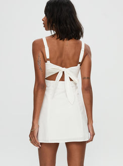 back view of model wearing Princess Polly Summer Isles Mini Dress White Sweetheart Neckline 