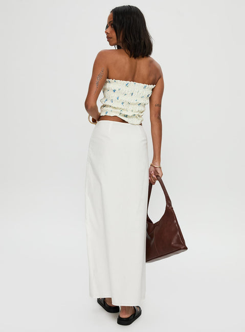 back view of model wearing Princess Polly Jasmira Maxi Skirt White Maxi Skirts Skirts 