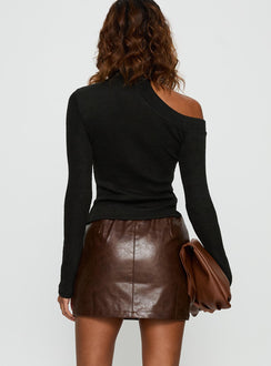 back view of model wearing Princess Polly Vivienna Faux Leather Mini Skirt Brown Mini Skirts Skirts 