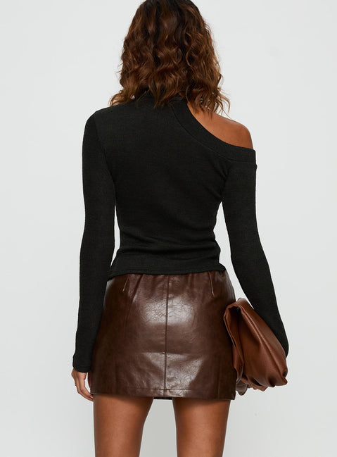 back view of model wearing Princess Polly Vivienna Faux Leather Mini Skirt Brown Mini Skirts Skirts 