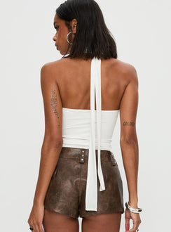 back view of model wearing Princess Polly Sorelle Scarf Bodysuit White Sleeveless Bodysuit 