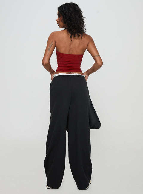 back view of model wearing Princess Polly Pilly Pants Black High Rise Pants Pants 