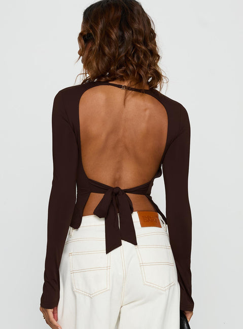 Harpur Long Sleeve Backless Top Chocolate