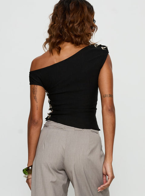 Laude Eyelet Off Shoulder Top Black