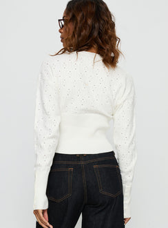 back view of model wearing Princess Polly Head In The Clouds Cardigan Cream cropped Jumpers 