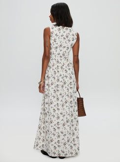 back view of model wearing Princess Polly Pokey Maxi Dress Floral Multi Plunger 