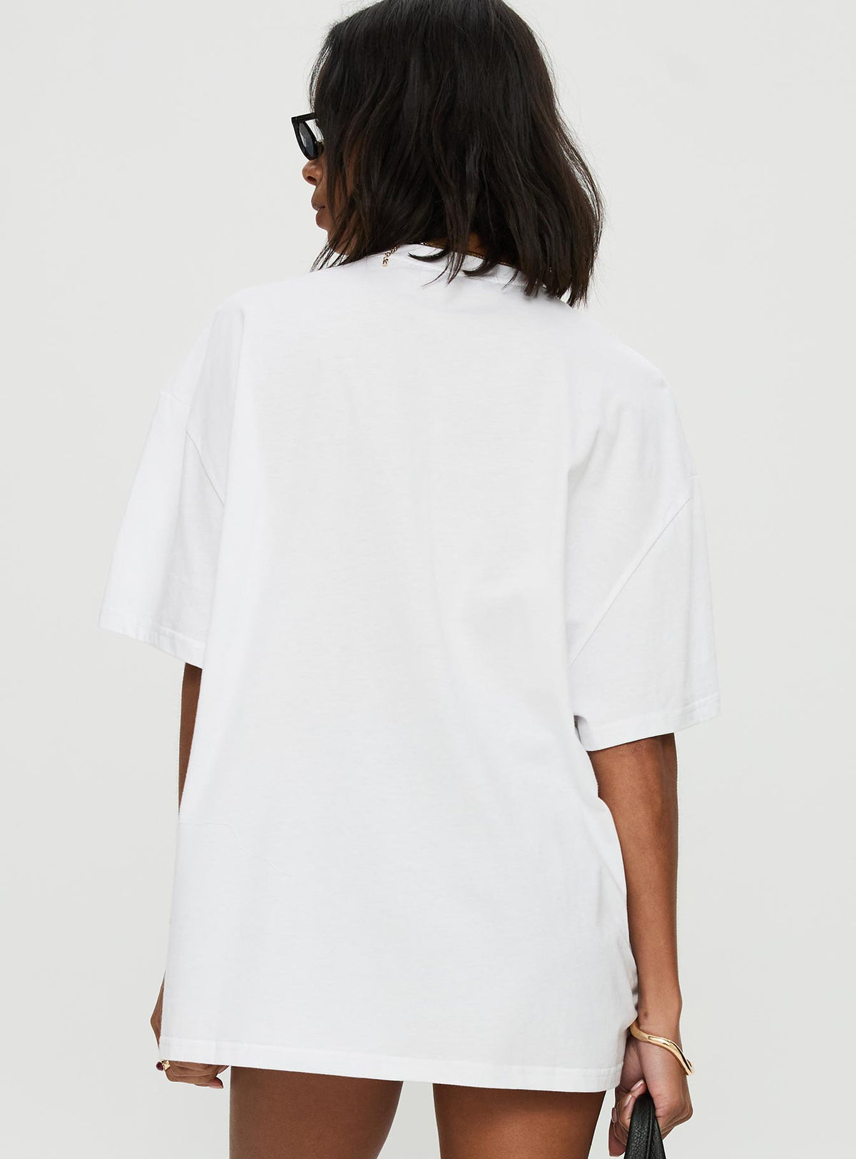 back view of model wearing Princess Polly Tarot Card Graphic Top White / Multi Half Sleeves Crew Neck 