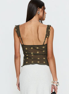 Zayliah Frill Detail Top Green Polka