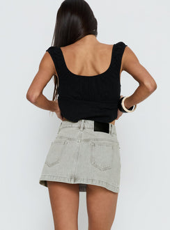 back view of model wearing Princess Polly Nicolina Low Rise Denim Mini Skirt Washed Grey Mini Skirts Skirts 