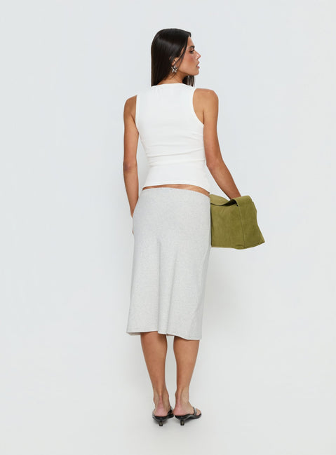 back view of model wearing Princess Polly Baseline Rib Midi Skirt Grey Marle Midi Skirts Skirts 