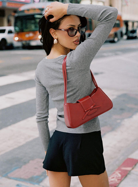 side view of model wearing Princess Polly York Cardigan Grey Marle Cropped Jumpers Jumpers 