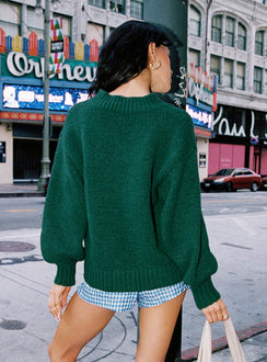back view of model wearing Princess Polly Soloman Sweater Green Longline Jumpers Jumpers 