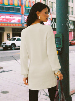 back view of model wearing Princess Polly Amsterdam Sweater Ivory Jumpers 