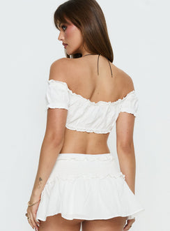 Corabel Off Shoulder Micro Crop Top White