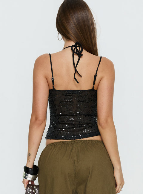 Odena Layered Sequin Cami Top Black