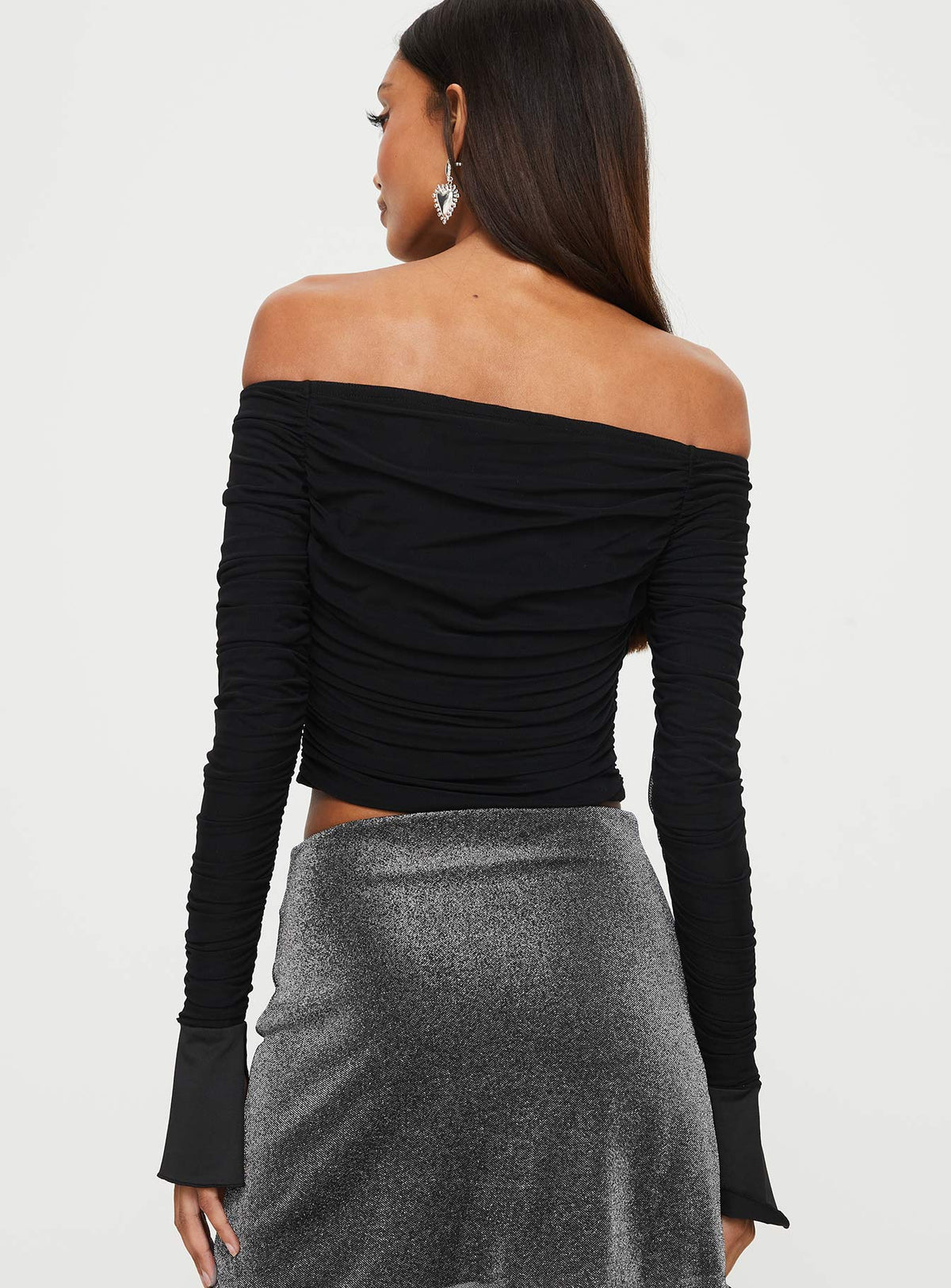 product Princess Polly Full Sleeves Asymmetric Neckline  Moreno Off The Shoulder Top Black