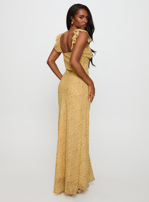 back view of model wearing Princess Polly Dearlie Frill Maxi Dress Multi V-Neck 