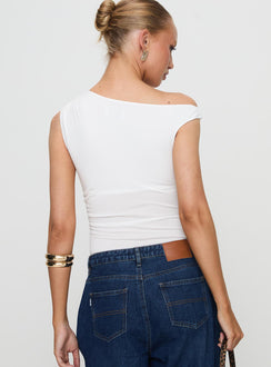 back view of model wearing Princess Polly Miyako Bodysuit White Sleeveless Bodysuit 