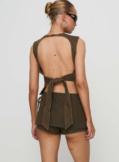 back view of model wearing Princess Polly Countryside Skort Petrol High Waisted Shorts 