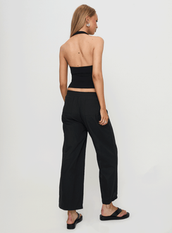 back view of model wearing Princess Polly Beach House Pants Black Low Rise Pants Pants 