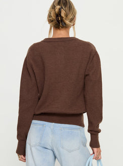 Presenting the Melancholia Cardigan Chocolate womens jumpers with oversized fit and short length back view of model wearing Princess Polly