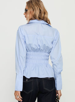 As You Are Shirred Button Up Top Soft Blue