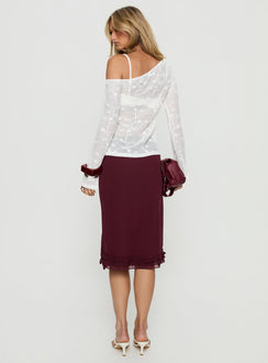 back view of model wearing Princess Polly Rosette Frill Midi Skirt Currant Skirts 