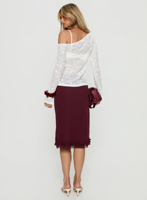 back view of model wearing Princess Polly Rosette Frill Midi Skirt Currant Skirts 