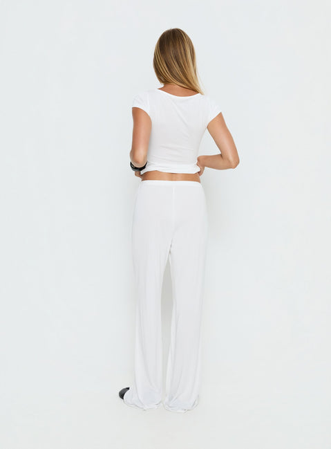 back view of model wearing Princess Polly Gavrielle Jersey Wide Leg Pants White Mid Rise Pants Pants 