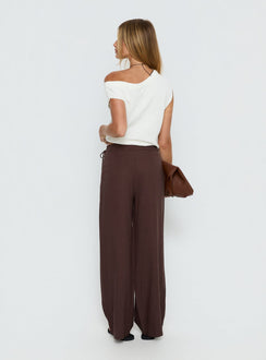 back view of model wearing Princess Polly Pine For You Bead Detail Linen Pant Brown High Rise Pants Pants 