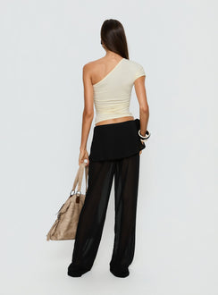 back view of model wearing Princess Polly Jaedon Chiffon Layered Pants Black Mid Rise Pants Pants 